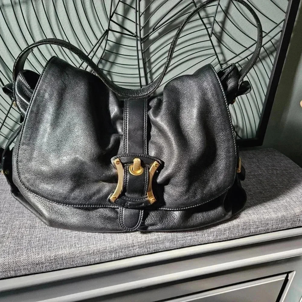 B. Makowsky | Black Butter Soft Slouchy  Moto Shoulder Bag